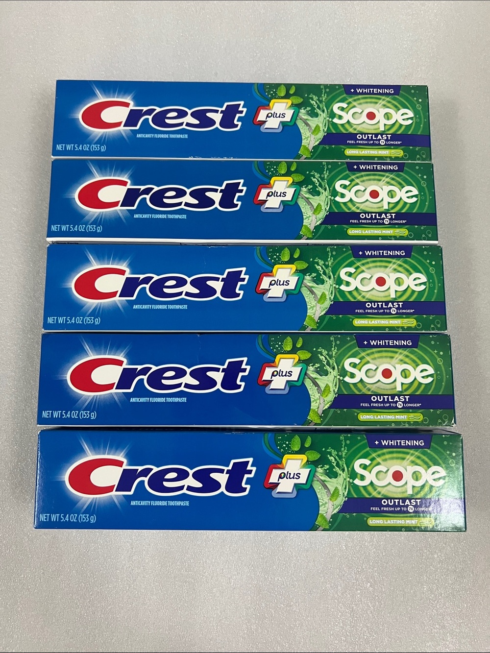Crest Plus Scope Toothpaste - Blue & Green Packaging (5 Pack)